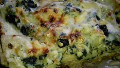 Lasagne s medvědím česnekem, kopřivami a nivou