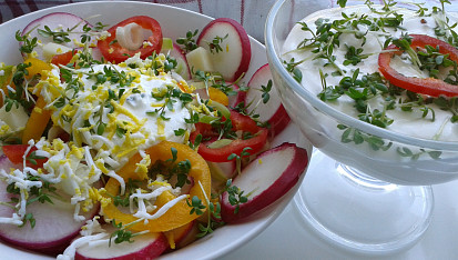 Zeleninový salát se smetanou a řeřichou