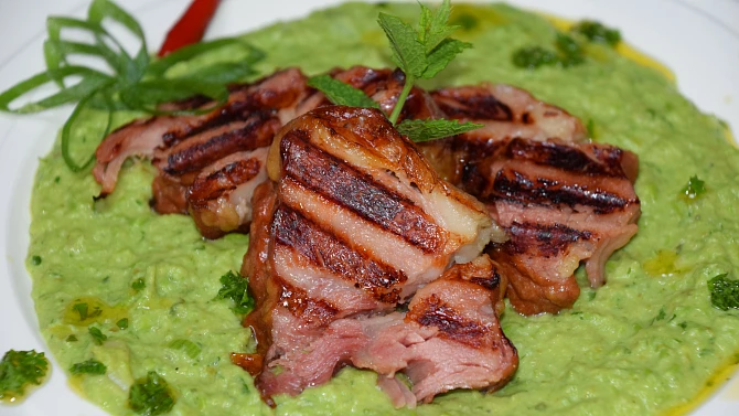 Hráškové pyré s vinaigrette