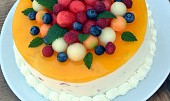 Pestrobarevný melounový dort (Čím bohatší bude množství melounových kostek v náplni, tím lépe. Výhodou je pestrá mozaika, použijte tedy více druhů)