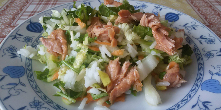 Pikantní zeleninový salát s rýží a tuńákem