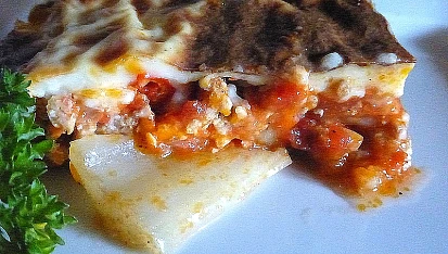 Zapečené maso s mangoldem (na způsob musaky)
