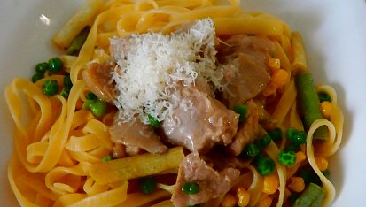 Tagliatelle, vepřové a parmazán