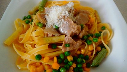 Tagliatelle, vepřové a parmazán