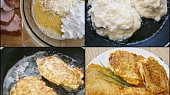 Uzené,smažené v pomerančovo sýrovém těstíčku, Nakrájené maso obalíme v těstíčku a pozvolna smažíme po obou stranách do zlatavé barvy