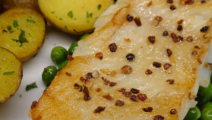 Grilovaný halibut na hrášku, Grilovaný halibut na hrášku