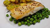 Grilovaný halibut na hrášku, Grilovaný halibut na hrášku