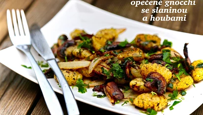 Opékané gnocchi se slaninou a houbami