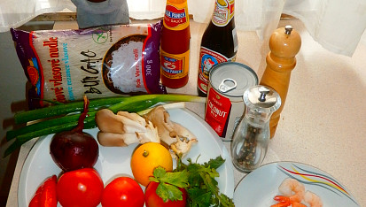 Thajská polévka s kokosovým mlékem Tom Yum Goong, toto jsem vše potřeboval na tento recept