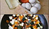 Žampiony na špeku,s cuketou a paprikou/druhá verze s míchanými vejci, Část použitých surovin+postup