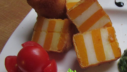 Dvoubarevné krokety se špenátem a sázeným vejcem