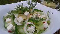 Okurkový salát s koprem a balkánským sýrem