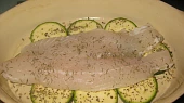 Pangasius zapečený s cuketou, rajčaty a olivami