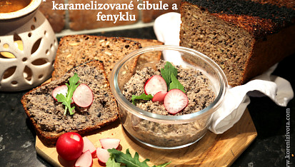 Pomazánka z černých fazolí, karamelizované cibule a fenyklu