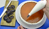 Nepečený jaffa piškotový dort s meruňkovou čokonáplní (Jestliže dort zaujme po vyjmutí z ráfku pohledným vrstvením, netřeba ho již potírat šlehačkou, klidně přiznejte jeho nahou podstatu)