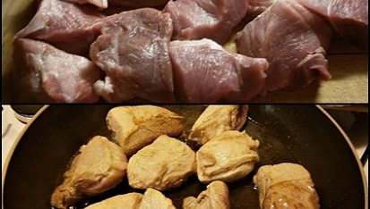Přírodní vepřové na hříbkové směsi v pomalém hrnci, Maso nakrájíme,opepříme a prudce osmažíme na másle