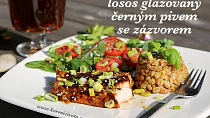 Losos glazovaný v černém pivě se zázvorem
