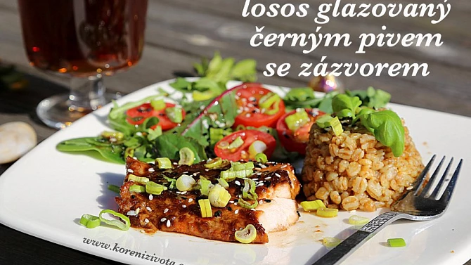 Losos glazovaný v černém pivě se zázvorem