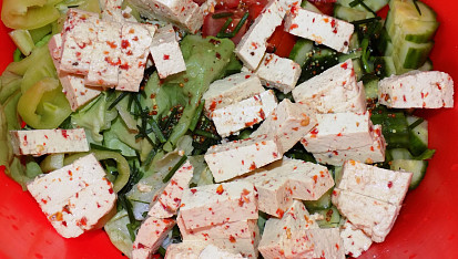 Zeleninový salát s tofu chilli