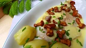 Filé z tresky s liškami a holandskou omáčkou