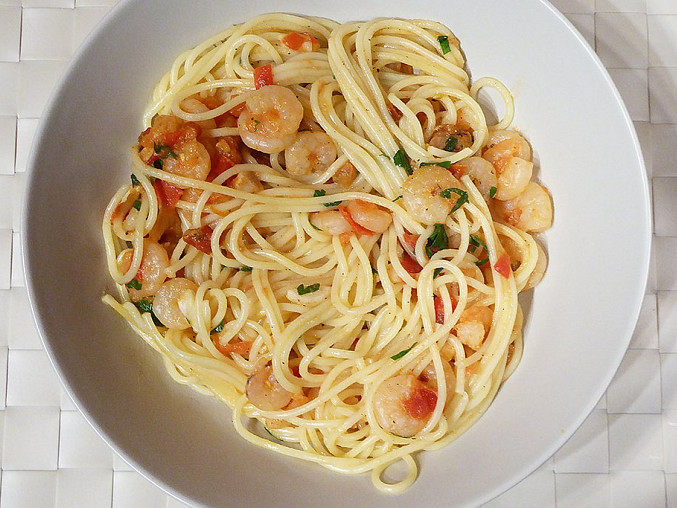 Špagety s krevetami a rajčátky, Špagety s krevetami a rajčátky
