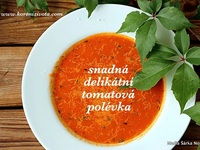 Snadná delikátní tomatová polévka, polévka chutná nejlépe ještě za tepla posypaná čerstvě nastrouhaným paremzánem