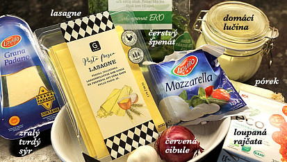 Fofr lasagne s pórkem, špenátem a lučinou, suroviny