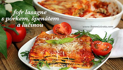 Fofr lasagne s pórkem, špenátem a lučinou