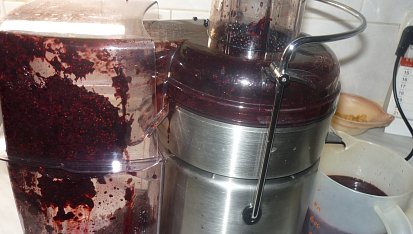 Ostružinová marmeláda s  Amarettem, Odšťavnovač a ostružiny.