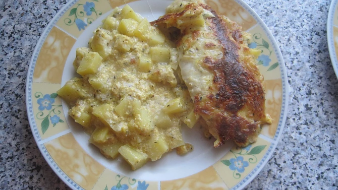 Treska zapečená s bramborem a sýrem