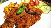 Křehká vepřová játra  v jogurtové marinádě,  obalená v drcených  tyčinkách