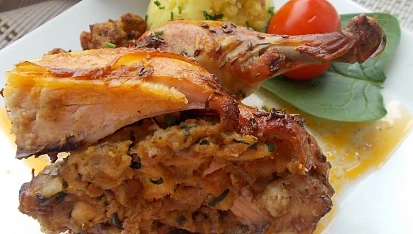 Pečené kuřátko s nádivkou  -  Adamova žebra