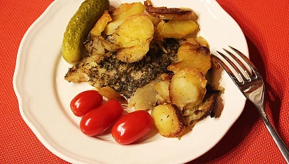 Treska zapečená v bramborové peřině, Treska zapečená v bramborové peřině