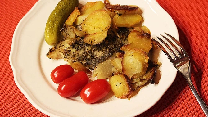 Treska zapečená v bramborové peřině, Treska zapečená v bramborové peřině