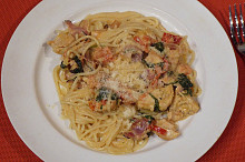 Kuřecí prsa v krémových špagetách