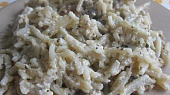 Špagety se žampiony, Před posypáním parmezánem.