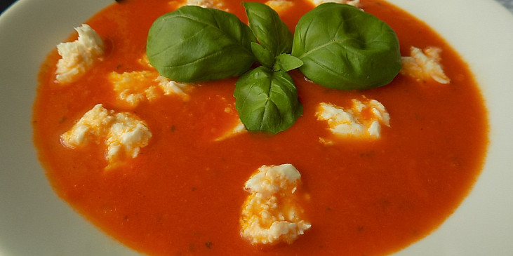 Rajčatová polévka s bazalkou a mozzarellou
