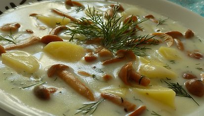 Brynzová polévka s houbami a koprem