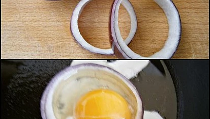 Fazolový salát s volským okem, smaženým v cibulovém kroužku