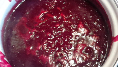 Černý rybíz s chilli papričkami - marmeláda, už rozmixováno
