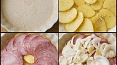 Cuketa zapečená s bramborem, uzeninou a sýrem