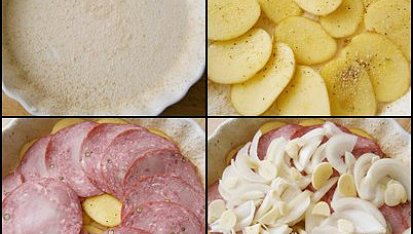 Cuketa zapečená s bramborem, uzeninou a sýrem