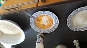 Obalovaný  špiz se sýrem a kuřecím masem s bramborovou kaší