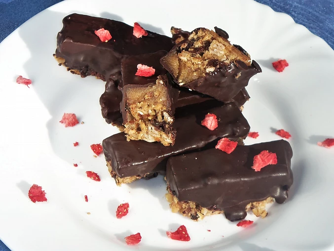 Banánový flapjack v čokoládě Banánový flapjack v čokoládě