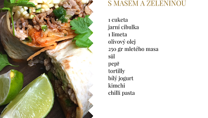 Kimchi tortilly s masem a zeleninou