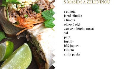 Kimchi tortilly s masem a zeleninou