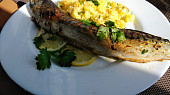 Pečené makrely v bylinkové marinádě  s česnekem a olivovým olejem