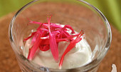 Jednoduchý jogurtový dezert zasypaný kvítky šalvěje ananasové (Jogurtový dezert s kvítky šalvěje)