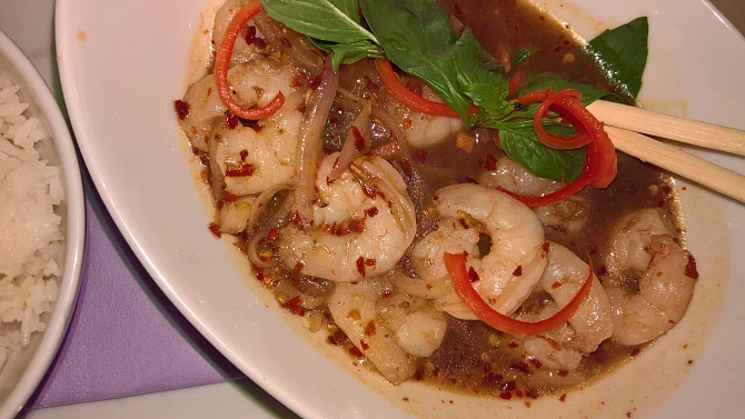 Krevety s tamarindovou omáčkou - koong sauce ma kaam