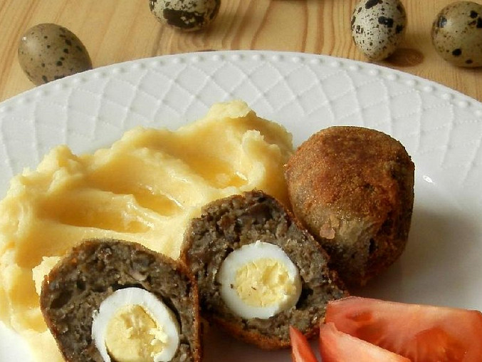 Houbová skotská vejce s křepelčími vajíčky, Houbová skotská vejce s křepelčími vajíčky